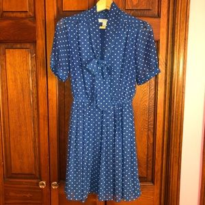 Forever 21 Blue Polka Dot Retro Tie Neck Dress